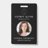 ブラックミニマルIDカスタムモノグラムのロゴ&写真 バッジ (正面)