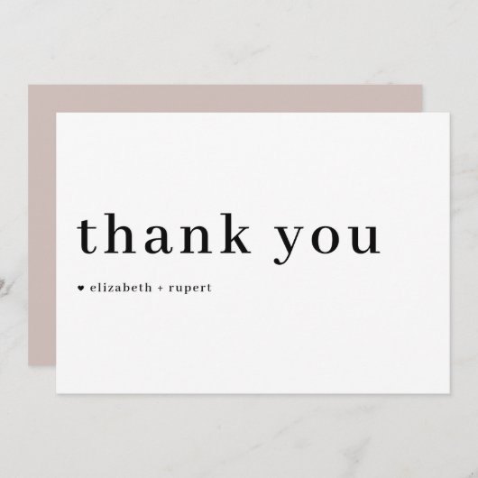 ブラックミニマルSerifスクリプトタイポグラフィ結婚の サンキューカード (正面/裏面)