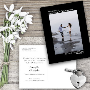 ブラックミニマ結婚リストの写真の日付を保存 案内ポストカード