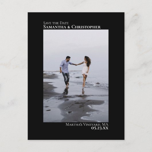 ブラックミニマ結婚リストの写真の日付を保存 案内ポストカード (正面)