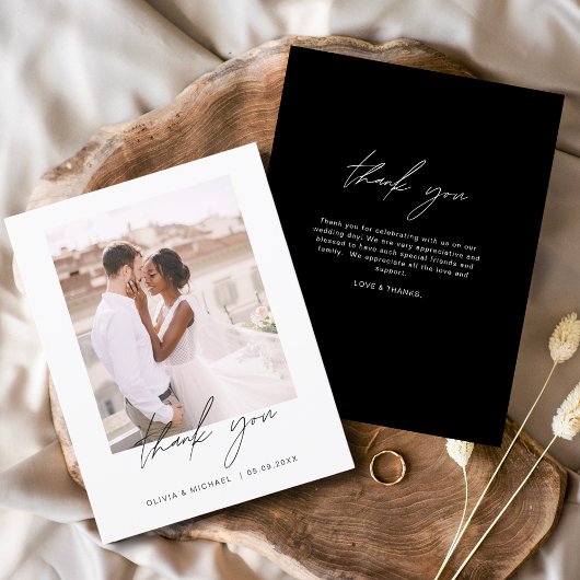 ブラックミニマ結婚リストの感謝の写真 サンキューカード