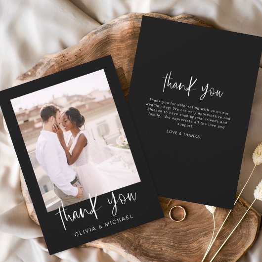 ブラックミニマ結婚リストの感謝の写真 サンキューカード