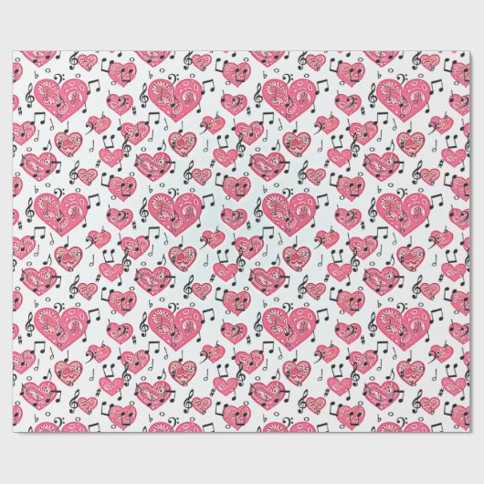 ブラックミュージカルと赤いハートラッピング紙 ラッピングペーパー (フラット)