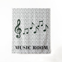 ブラックミュージカルノートデザインウォールタペストリー