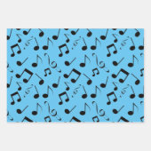 ブラックミュージカルノートデザインラッピング紙セット ラッピングペーパーシート (正面)