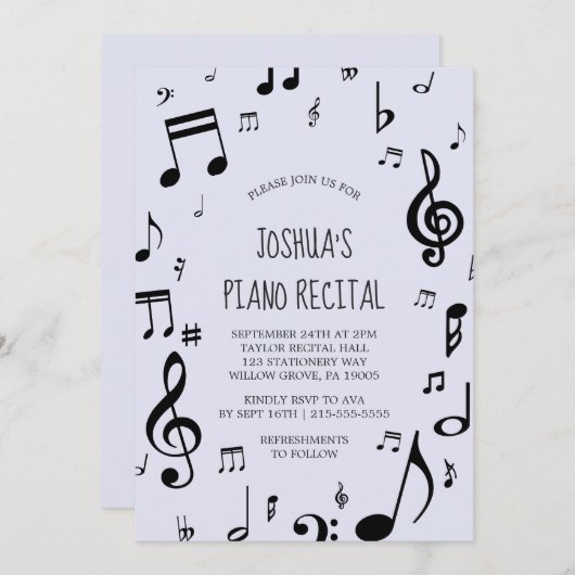 ブラックミュージカルノートピアノリサイタル 招待状 (正面/裏面)