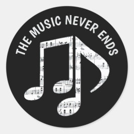 ブラックミュージックノートのステッカーセット ラウンドシール