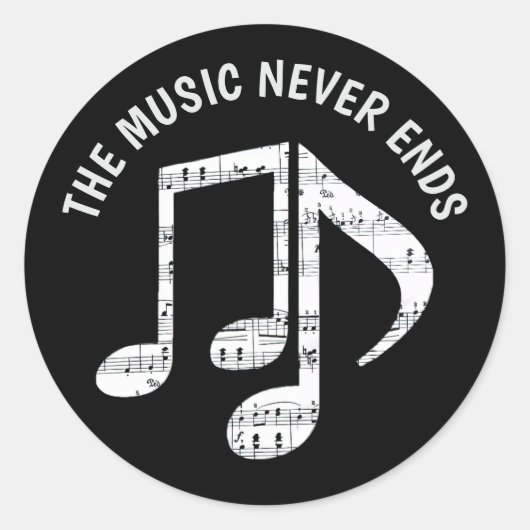 ブラックミュージックノートのステッカーセット ラウンドシール (正面)