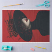 ブラックミュージックノートの緋色の女性デコページ 薄葉紙 (クラフト)