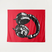 ブラックミュージックヘッドフォンダンスDJパーティーサインアート タペストリー (正面(横))