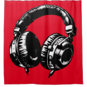 ブラックミュージックヘッドフォンDJ シャワーカーテン (正面)