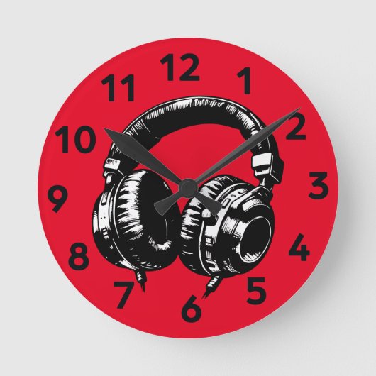 ブラックミュージックヘッドフォンDJ ラウンド壁時計 (正面)