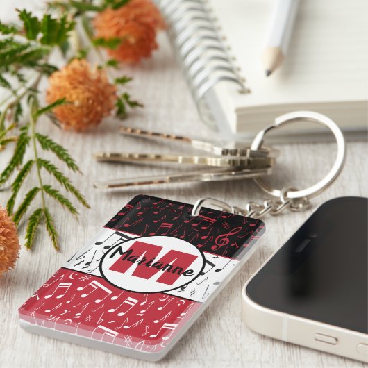 ブラックミュージック赤と白ノートkeychain キーホルダー (正面右)