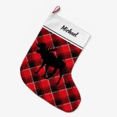 ブラックムースランバージャックパタパーソナライズされたーン ラージクリスマスストッキング (正面 (吊り時))