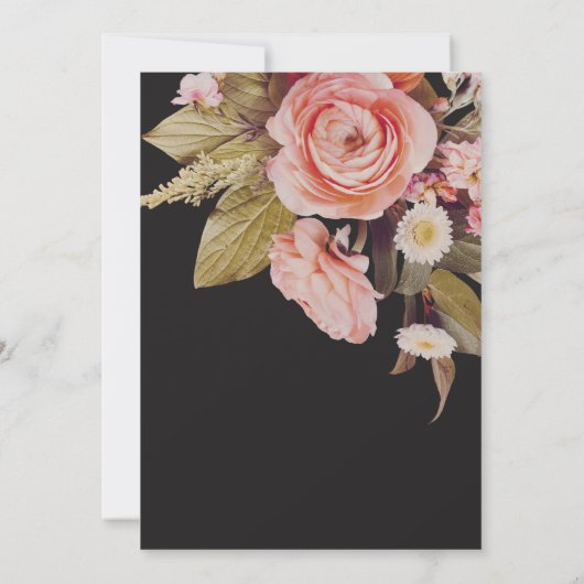 ブラックムーディピンク赤面開花ブライダルシャワー 招待状 (裏面)