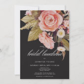 ブラックムーディピンク赤面開花ブライダルルンチョン 招待状 (正面)