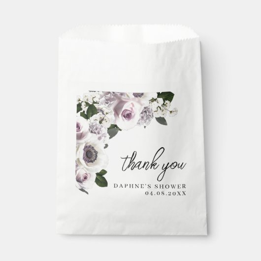 ブラックムーディーアネモネ＆パープルフラワーブライダルシャワープレゼント フェイバーバッグ (正面)