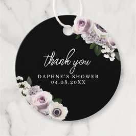 ブラックムーディーアネモネ＆パープルフラワーブライダルシャワー フェイバータグ