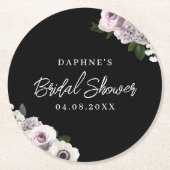 ブラックムーディーアネモネ & パープルフラワーブライダルシャワー ラウンドペーパーコースター (正面)