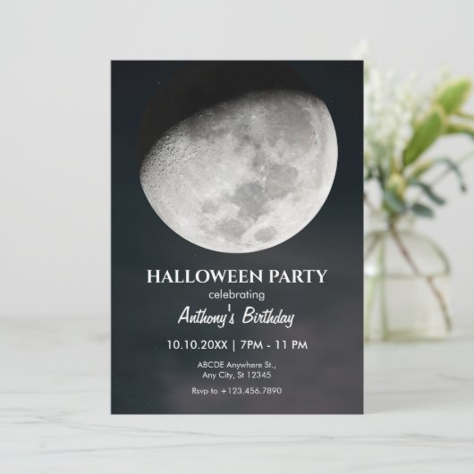 ブラックムーンマイスティックハロウィーンの誕生日招待状 招待状 (スタンド正面)