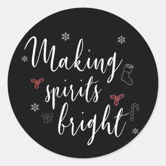ブラックメイキングスピリッツ明るい雪のフレークのクリスマス ラウンドシール (正面)
