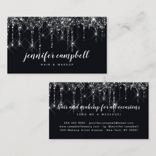 ブラックメイクアップアーティスト美容師グリッタードリップ 名刺 (正面/裏面)