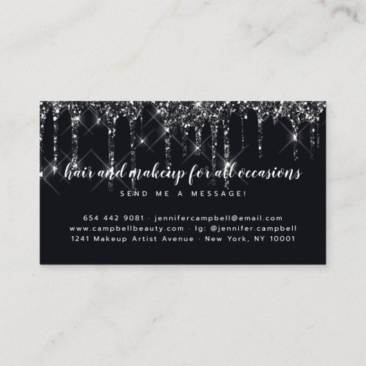 ブラックメイクアップアーティスト美容師グリッタードリップ 名刺 (裏面)