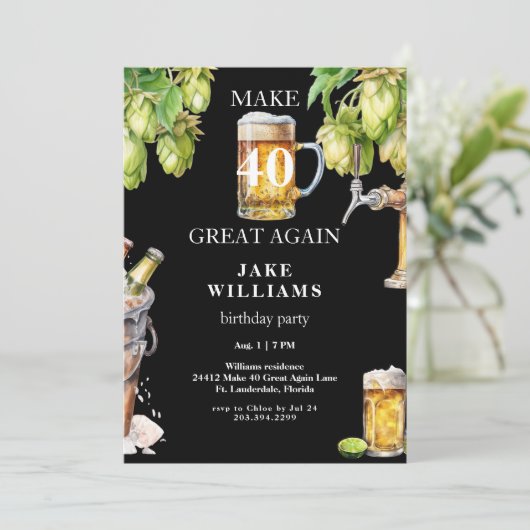 ブラックメイク40素晴らし再びビール誕生日パーティー 招待状 (スタンド正面)
