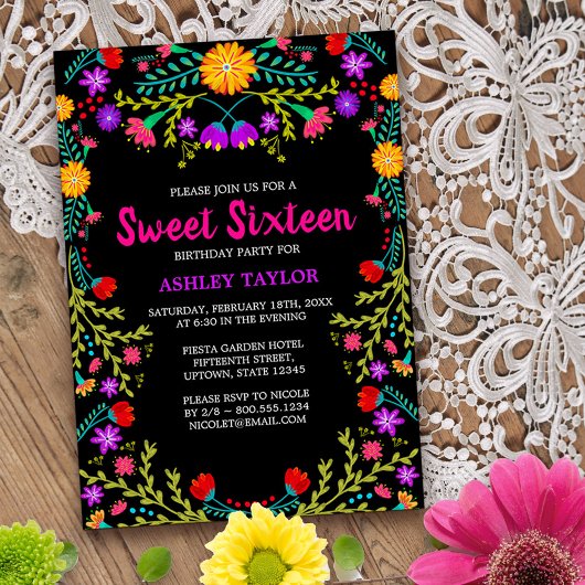 ブラックメキシカンフィエスタフォークアートフローラSweet sixteen 招待状