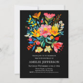 ブラックメキシカンフィエスタフローラテーマ誕生日 招待状 (正面)