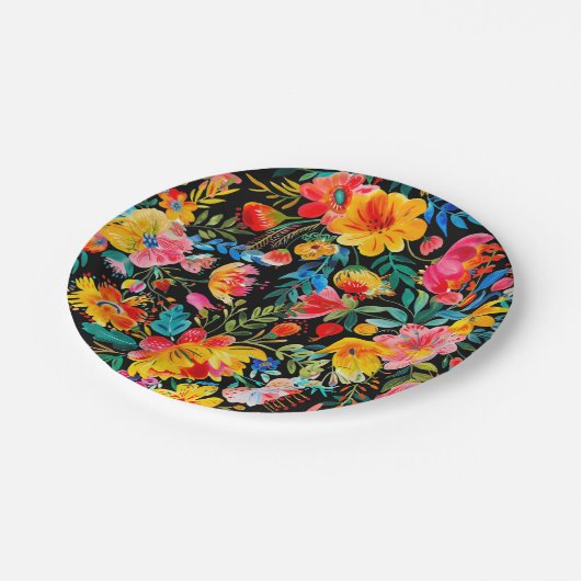 ブラックメキシカンブライトフローラフェスタ紙プレート ペーパープレート (アングル)