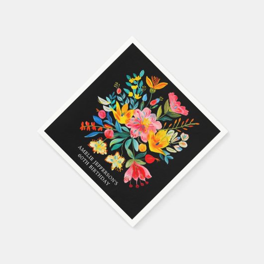 ブラックメキシカンブライトフローラフェスタ誕生日 スタンダードカクテルナプキン (角)
