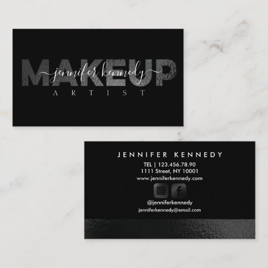 ブラックメタエレガントリックメイクアーティスト美しいサロン 名刺 (正面/裏面)