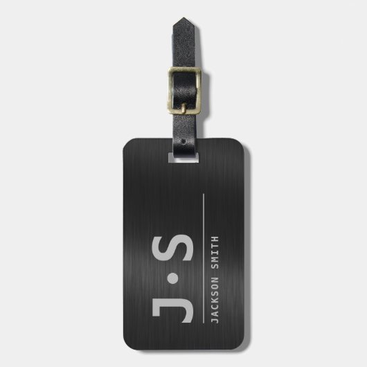 ブラックメタモダンルシンプルパーソナライズされたの名前 ラゲッジタグ (正面縦)