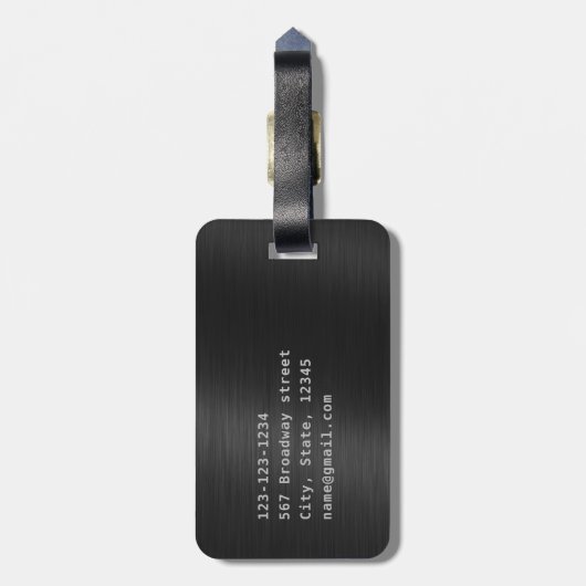 ブラックメタモダンルシンプルパーソナライズされたの名前 ラゲッジタグ (裏面縦)
