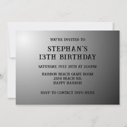 ブラックメタリックグランジボーイズ誕生日パーティー 招待状 (裏面)