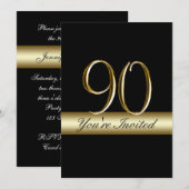 ブラックメタリックゴールドプリント90歳の誕生日招待状 招待状 (正面/裏面)