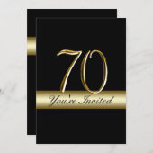 ブラックメタリックゴールドプリント 70歳の誕生日招待状 招待状 (正面/裏面)