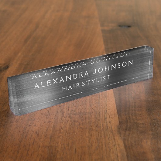 ブラックメタリックフォイルモダンビジエレガントネス デスクネームプレート (側面)