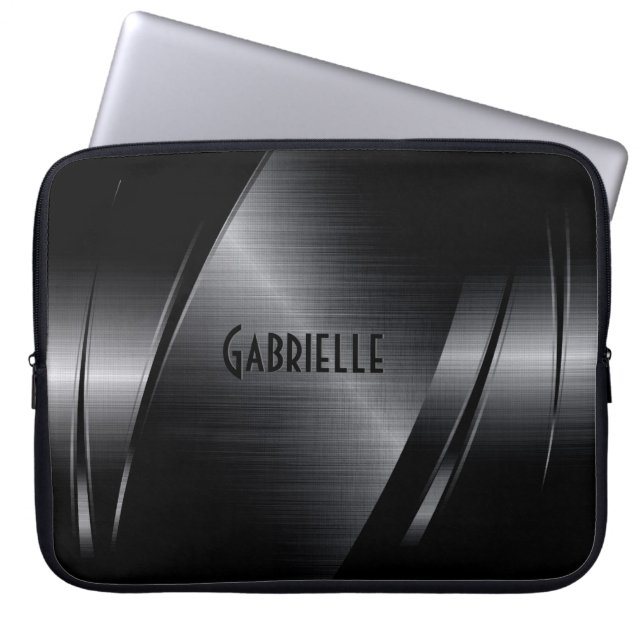 ブラックメタリック幾何モダンデザイン ラップトップスリーブ (正面)