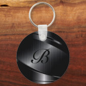 ブラックメタリック幾何学的デザインモノグラムキーチェーン キーホルダー (正面)