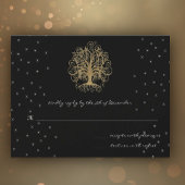 ブラックメタリック結婚式の返信カード ゴールドスワールツリー 出欠カード