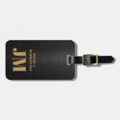 ブラックメタリック背景金ゴールドタイポグラフィ ラゲッジタグ (正面横)
