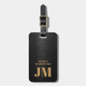ブラックメタリック背景金ゴールドタイポグラフィ ラゲッジタグ (正面縦)