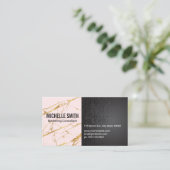 ブラックメタリック金ゴールドピンクマーブルカラーブロック 名刺 (スタンド正面)