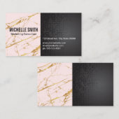 ブラックメタリック金ゴールドピンクマーブルカラーブロック 名刺 (正面/裏面)