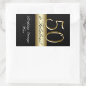 ブラックメタリック金ゴールド50誕生日ワインラベル 長方形シール (バッグ)