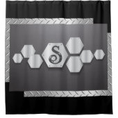 ブラックメタルとシルバーメタルをパーソナライズ シャワーカーテン (正面)