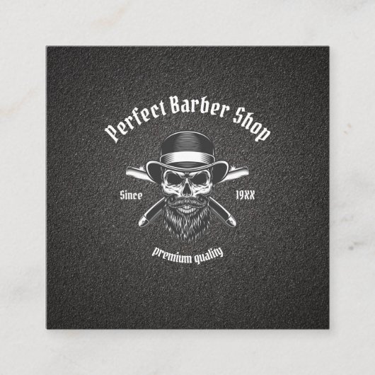 ブラックメタルヒゲモダン理容師サロン スクエア名刺 (正面)