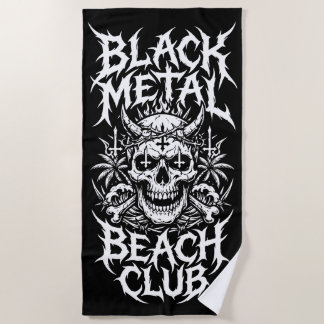 ブラックメタルビーチクラブのドクロイラスト ビーチタオル